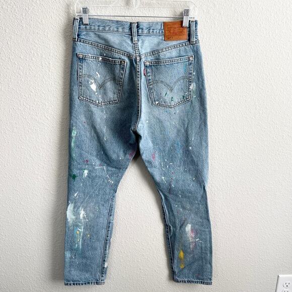 Levi's 501 Skinny Upcycled Jeans Women's 27 Paint Splatter Distressed High Rise - Picture 4 of 10